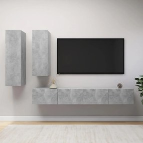 3079153 vidaXL Set de dulapuri TV, 4 piese, gri beton, lemn prelucrat