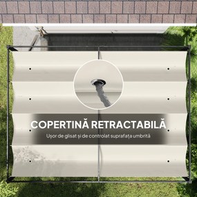 Outsunny Pergolă Gazebo 3x2 m cu Acoperiș Retractabil, Orificii de Drenaj, Țăruși și Șuruburi, Pergolă din Metal și Poliester pentru Exterior, Crem | Aosom Romania