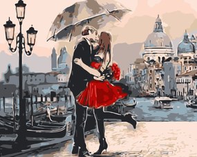 Pictura pe numere cu un cadru "Cuplu îndrăgostit de umbrelă" 50x40 cm