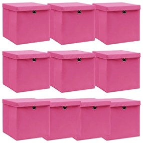 vidaXL Cutii depozitare cu capace, 10 buc., roz, 32x32x32 cm, textil