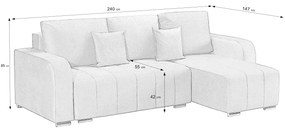 Coltar Extensibil 3 locuri Armando, cu ladă de depozitare, Verde - Gri, 240 x 147 x 85 cm