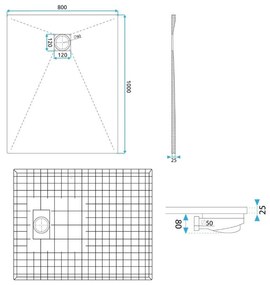 Rea Bazalt Carrara Black cadita de dus dreptunghiulara x100 cm negru REA-K7007