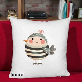 Perna Decorativa Pui Kawaii Teal cu Flori, 40x40 cm, Alb Pufos, Husa Detasabila, Perna Inclusa, BEKZ®