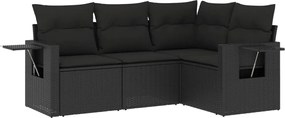 vidaXL Set mobilier de grădină cu perne, 4 piese, negru, poliratan