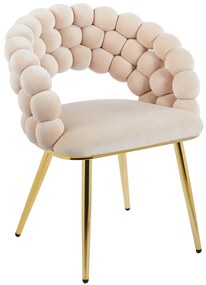 RESIGILAT- Scaun dining, tapiterie catifea, cadru metalic auriu, Bej