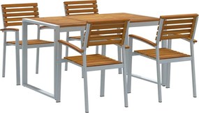vidaXL Set de masă pentru grădină 5 pcs Gri Lemn Solid de Acacia