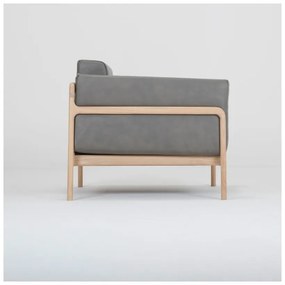 Fotoliu din piele bovină cu structură din lemn masiv de stejar Gazzda Fawn, gri închis