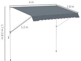 Outsunny Copertină Retractabilă cu Braț Pliabil, 400x120 cm, Gri Închis | Aosom Romania