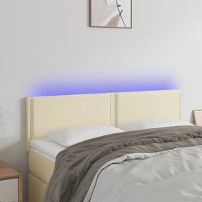Tablie de pat cu LED, crem, 144x5x78 88 cm, piele ecologica 1, Crem, 144 x 5 x 78 88 cm
