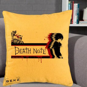 Perna Personalizata Death Note L Lawliet Rosu-Negru, 40x40 cm, Galben, Husa Detasabila, Perna Inclusa, BEKZ®