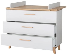 Comodă de copii gri deschis joasă cu aspect de lemn de stejar cu masă de schimbat 117x104 cm Caro – Roba