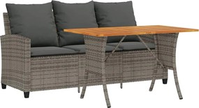 vidaXL Canapea de grădină cu 3 locuri cu perne și masă polirattan gri