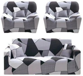 Set Huse Elastice, Canapea 3 locuri + 2 Fotolii, cu Brate, Spandex, Gri, HES-80