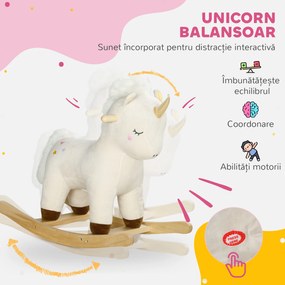 AIYAPLAY Cal Balansoar pentru Copii 2-4 Ani în Formă de Unicorn cu Sunete și Înveliș Moale, 63x33x56 cm, Alb | Aosom Romania