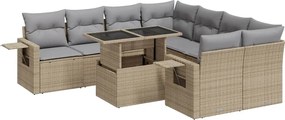 vidaXL Set canapele de grădină, 9 piese, cu perne, bej, poliratan