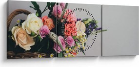Tablou cu coș și flori (cu ceas) (90x30 cm)