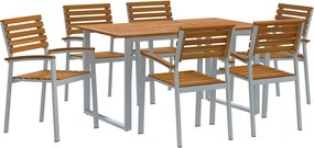 vidaXL Set de masă pentru grădină 7 pcs Gri Lemn Solid de Acacia