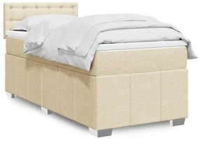 vidaXL Pat box spring cu saltea, crem, 90x190 cm, textil