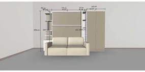 Set pat rabatabil dublu 160X200 cu somiera, canapea 2 locuri, biblioteca si dulap Acordeon(100) cm - ROYAL XL 160, ACORDEON WARDROBE,SMALL BOOKCASE&amp;SOFA SET(160X200)