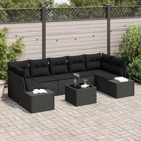 vidaXL Set de canapele pentru grădină 8 pcs Negru Rattan poli