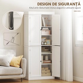 HOMCOM Dulap Înalt de Bucătărie cu 6 Rafturi și 2 Uși, Dulap cu Rafturi Reglabile din Lemn, 76x40,5x184 cm, Alb | Aosom Romania