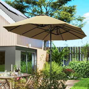 Outsunny Umbrelă Dublă 4x2,2 m Umbrelă Terasă Exterioară cu Manivelă Manuală Impermeabilă și Protecție UV30+ Cafeniu | Aosom Romania
