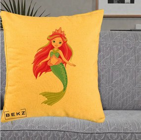 Perna Decorativa Sirena Roz cu Coroana, 40x40 cm, Galben, Husa Detasabila, Perna Inclusa, BEKZ®