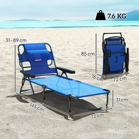 Outsunny Sezlong Plaja Pliabil cu 4 Nivele Rabatare si brațe, Greutate sustinuta 120 kg,Gri | Aosom Romania