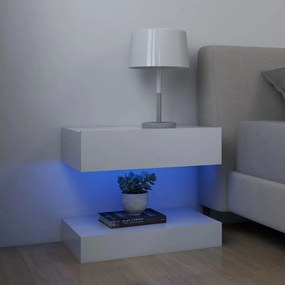 3079680 vidaXL Noptiere cu LED, 2 buc., alb, 60x35 cm, lemn prelucrat