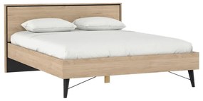 Pat matrimonial în culoare naturală cu aspect de lemn de stejar cu somieră 160x200 cm Ry – Tvilum