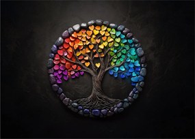 Tablou pe sticlă – Arbore plin de inimi colorate (70x50 cm)