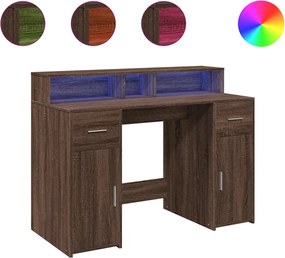 vidaXL Birou cu lumini LED, stejar maro, 120x55x91 cm, lemn prelucrat