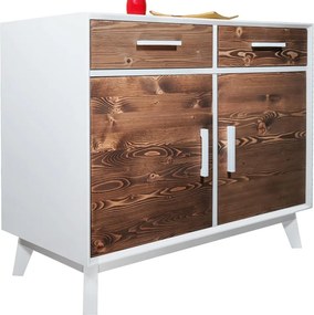Bufet lemn masiv alb Timeless 2 Sertare 2 Uși, 98 × 45 × 85 cm
