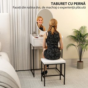 HOMCOM Set Masă de Toaletă cu Oglindă, Sertar și Scaun Căptușit, Alb | Aosom Romania
