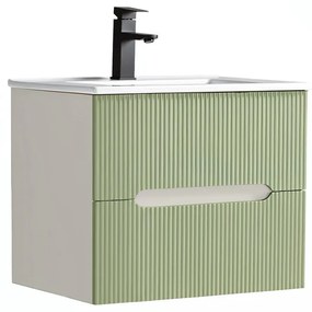 Trent 60 dulap de baie inferior cu chiuvetă ceramică (2 sertare) alb-verde deschis