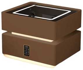 Noptieră inteligentă cu &icirc;ncărcare wireless, iluminare LED, 2 sertare de depozitare, senzor de lumină nocturnă și &icirc;ncuietoare codificată &ndash; maro, design modern din sticlă și lemn
