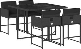 vidaXL Set mobilier de grădină cu perne, 5 piese, negru, poliratan