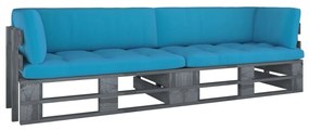 Canapea din paleti cu 2 locuri, cu perne, lemn pin gri tratat Albastru, Canapea cu 2 locuri, Gri, 1