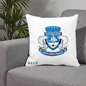 Perna Personalizata Dacia Unirea Braila 1919 Fotbal, 40x40 cm, Alba Mata, Husa Detasabila, Perna Inclusa, BEKZ®
