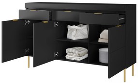 Comodă Sentia 157 cm cu trei uși și trei sertare - negru / auriu