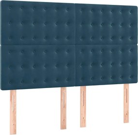 vidaXL Tăblie de pat albastru închis 144x5x118/128 cm catifea