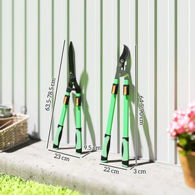 Outsunny Lot de 2 foarfece de grădină, foarfecă pentru gard viu lungime 63,5-78,5 cm tăietor cu enclumă lungime 64,5-90 cm verde și negru | Aosom Romania