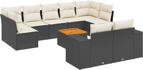 vidaXL Set canapele de grădină cu perne, 10 piese, negru, poliratan