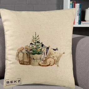 Perna Decorativa Colt Cozy de Craciun Boho, 40x40 cm, Bej, Husa Detasabila, Perna Inclusa, BEKZ®