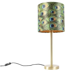 Lampă de masă botanică din alamă cu abajur de păun 25 cm - Simplo