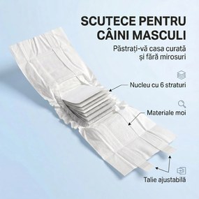 PawHut Scutece pentru Câini Masculi, 48 Bucăți cu Bandă Elastică Reglabilă, 62 x 20 cm, Alb | Aosom Romania