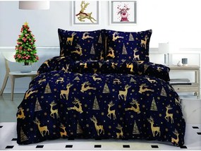 Lenjerie de pat din microplus GOLDEN DEER albastru inchis + cearsaf din microplus SOFT 90x200 cm albastru