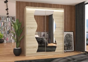 Dulap cu usi glisante si oglinda + iluminare LED, Medison 180 + LED, 180 cmx200 cmx58 cm, ADRK Furniture (Culoare: Negru)