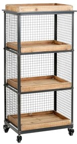 Raft organizator cu roti, din metal si MDF, 4 rafturi, Trolley