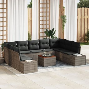 vidaXL Set canapea pentru grădină 10 pcs Gri Ratan & Sticlă